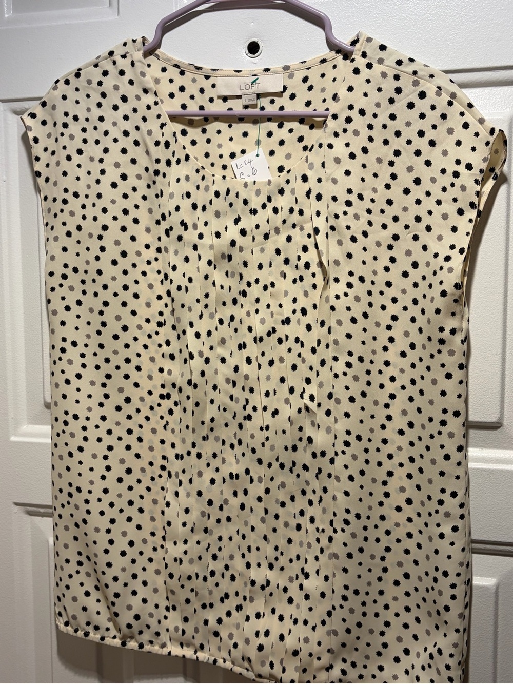 LOFT Cream Blouse with Black Polka Dots
